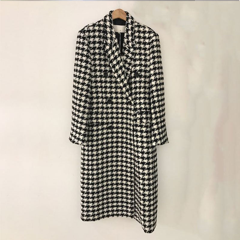 Fashion Houndstooth Woolen Coat Jacket