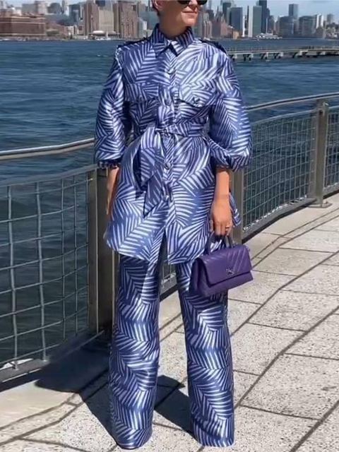 Leaf Print Blazer Set Suit