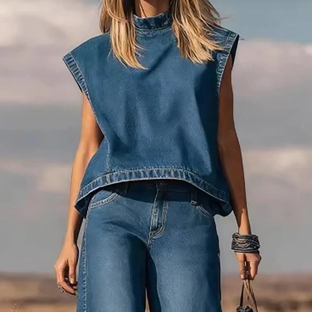 Vintage Wide leg denim pant and vest
