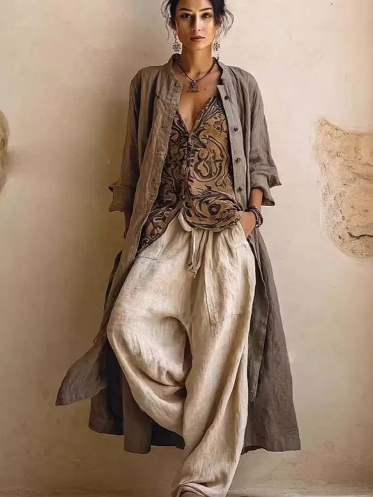 Cotton Linen Cardigan Vacation 3-Piece Set