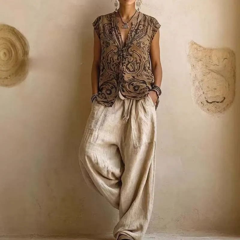 Cotton Linen Cardigan Vacation 3-Piece Set