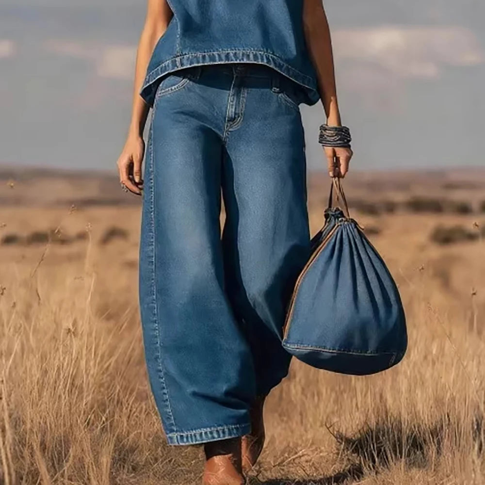 Vintage Wide leg denim pant and vest