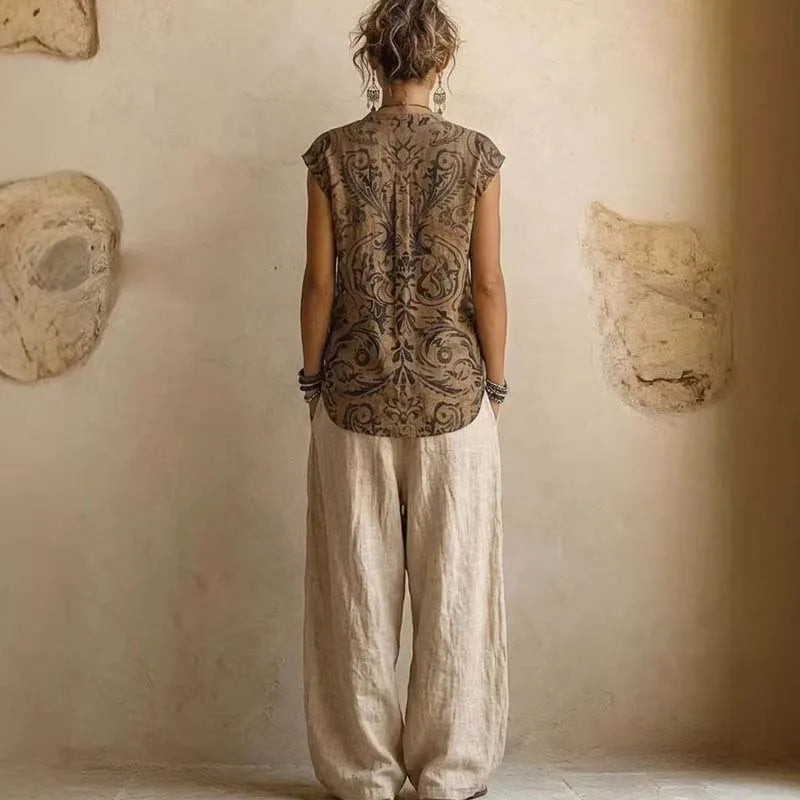 Cotton Linen Cardigan Vacation 3-Piece Set