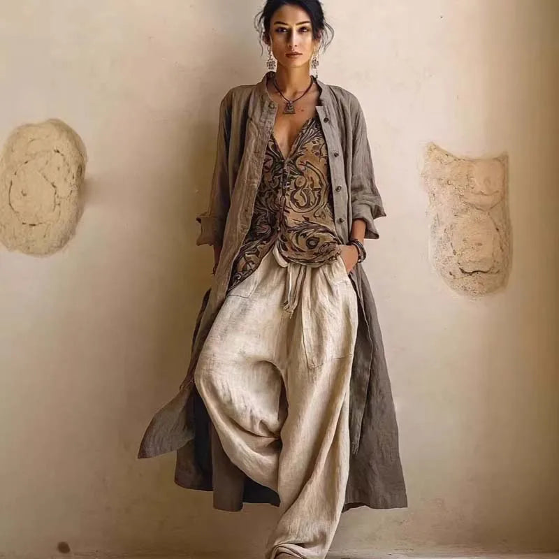 Cotton Linen Cardigan Vacation 3-Piece Set