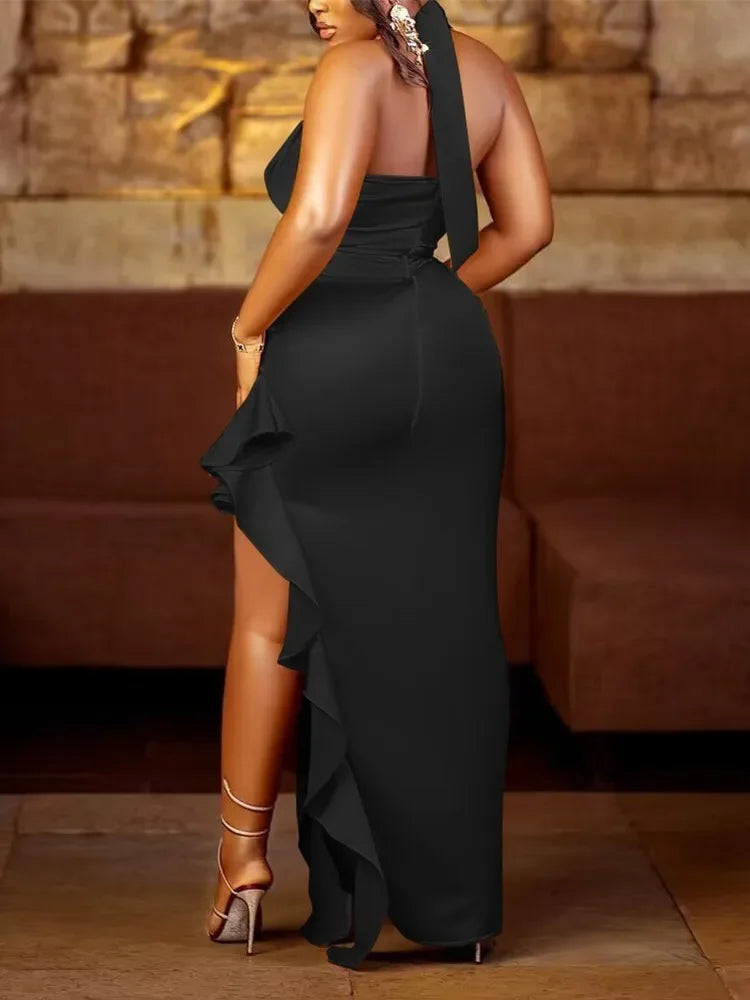 Ruffles Slit Backless Party Dress