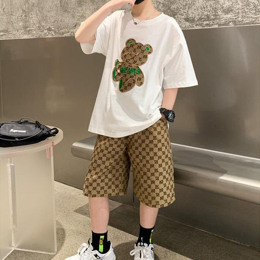 T-shirt +grid Shorts 2pcs Suit