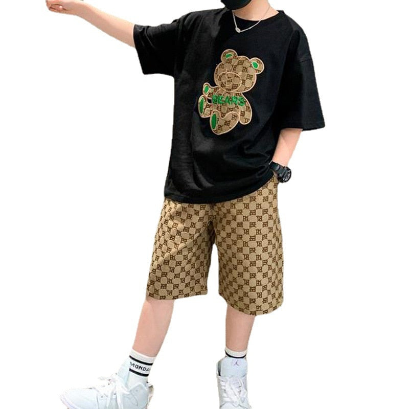 T-shirt +grid Shorts 2pcs Suit