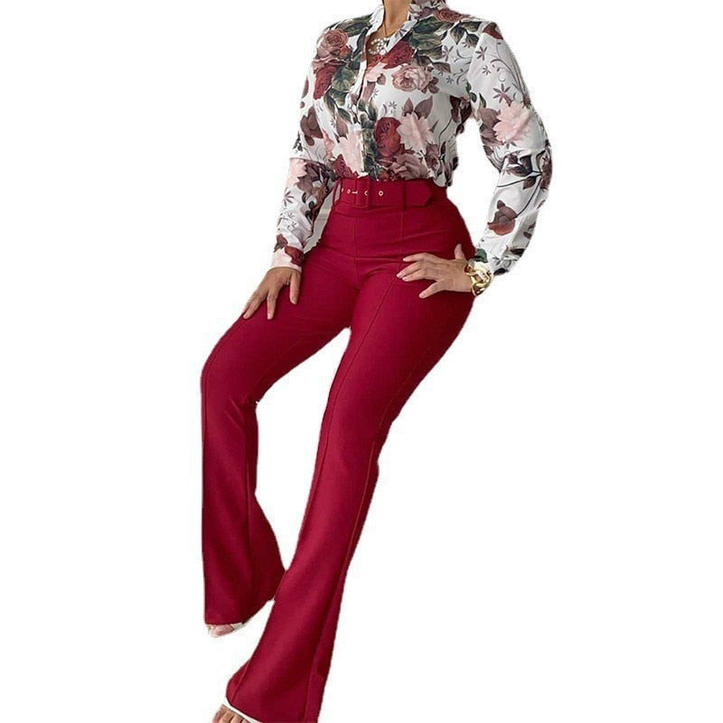 Stand Collar Long Sleeve Shirt Wide Leg pants