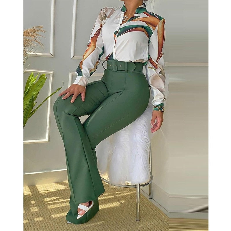 Stand Collar Long Sleeve Shirt Wide Leg pants