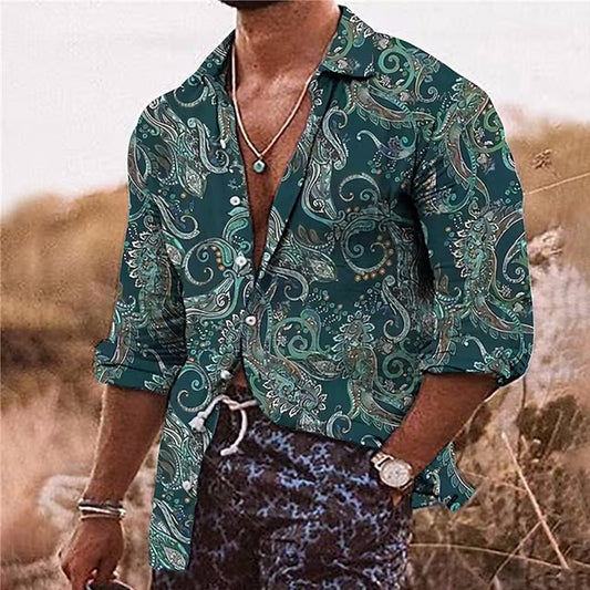 Casual Vintage Print Long Sleeve Shirt