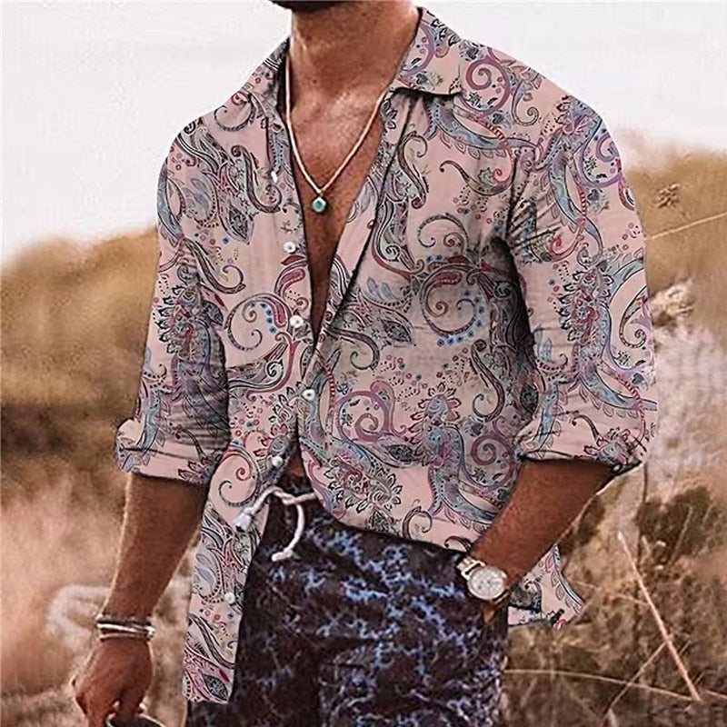Casual Vintage Print Long Sleeve Shirt
