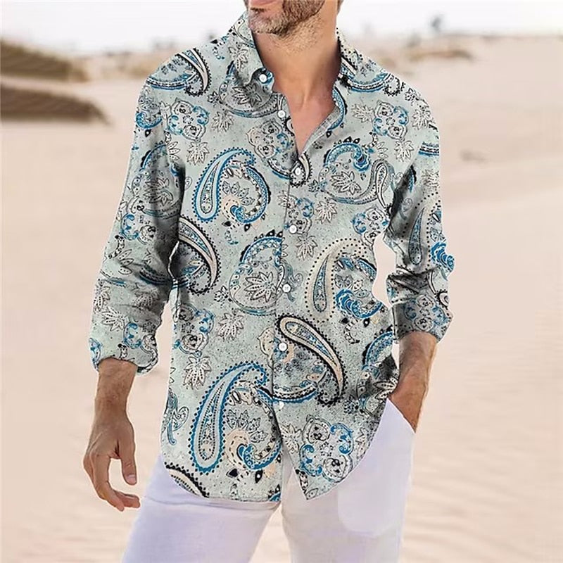 Casual Vintage Print Long Sleeve Shirt