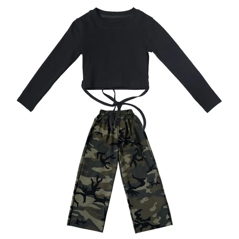 Long Sleeve Crop Top+ Camouflage