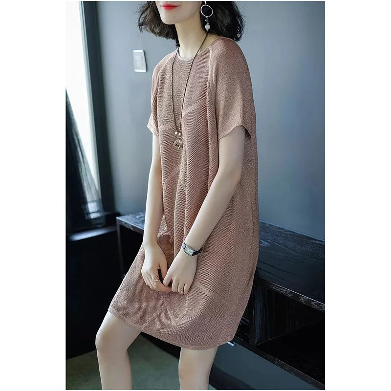 Knitted Loose Bright Silk Mini Dress