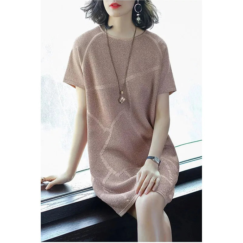 Knitted Loose Bright Silk Mini Dress