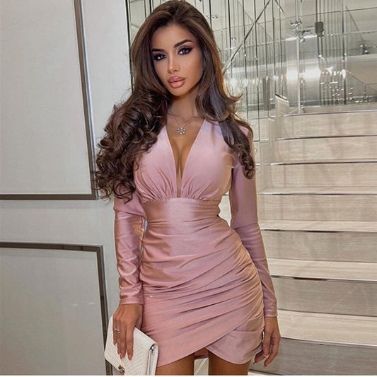 V-neck Long-sleeved Dress