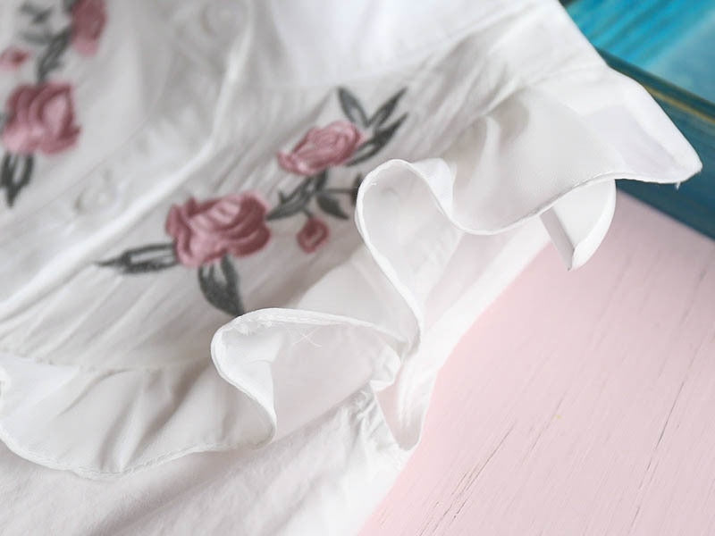 Embroidered Flower Shirt Shorts