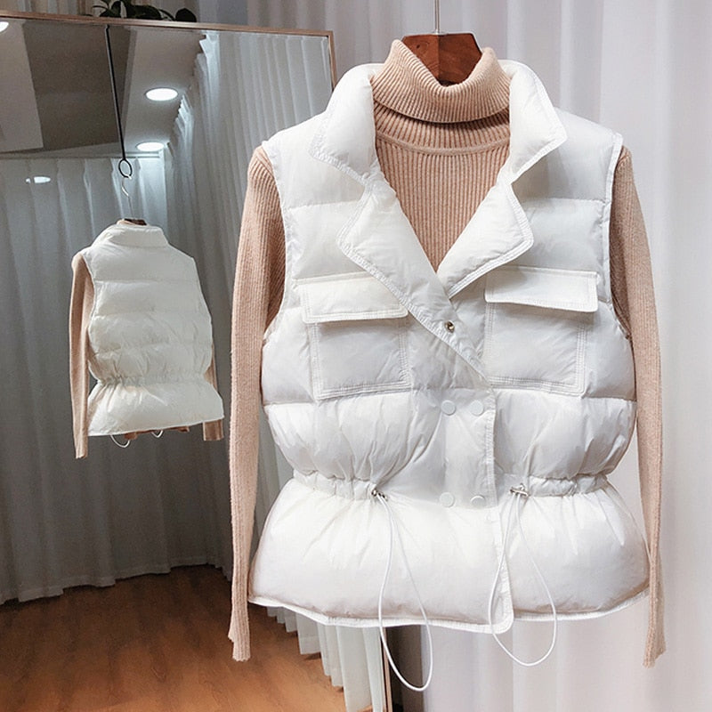 Women White Duck Down Coat Sleeveless