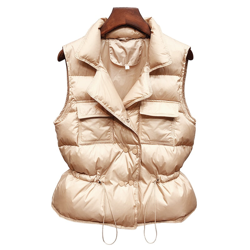 Women White Duck Down Coat Sleeveless