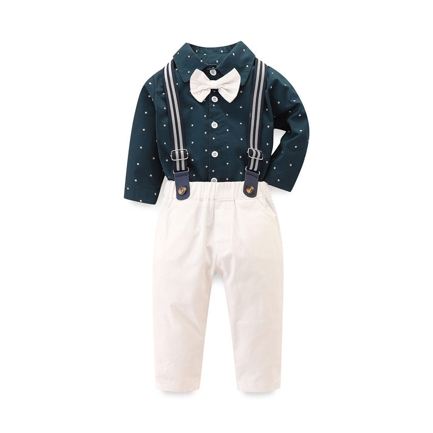 Dot Top Shirts Bow Tie Suspender Pants