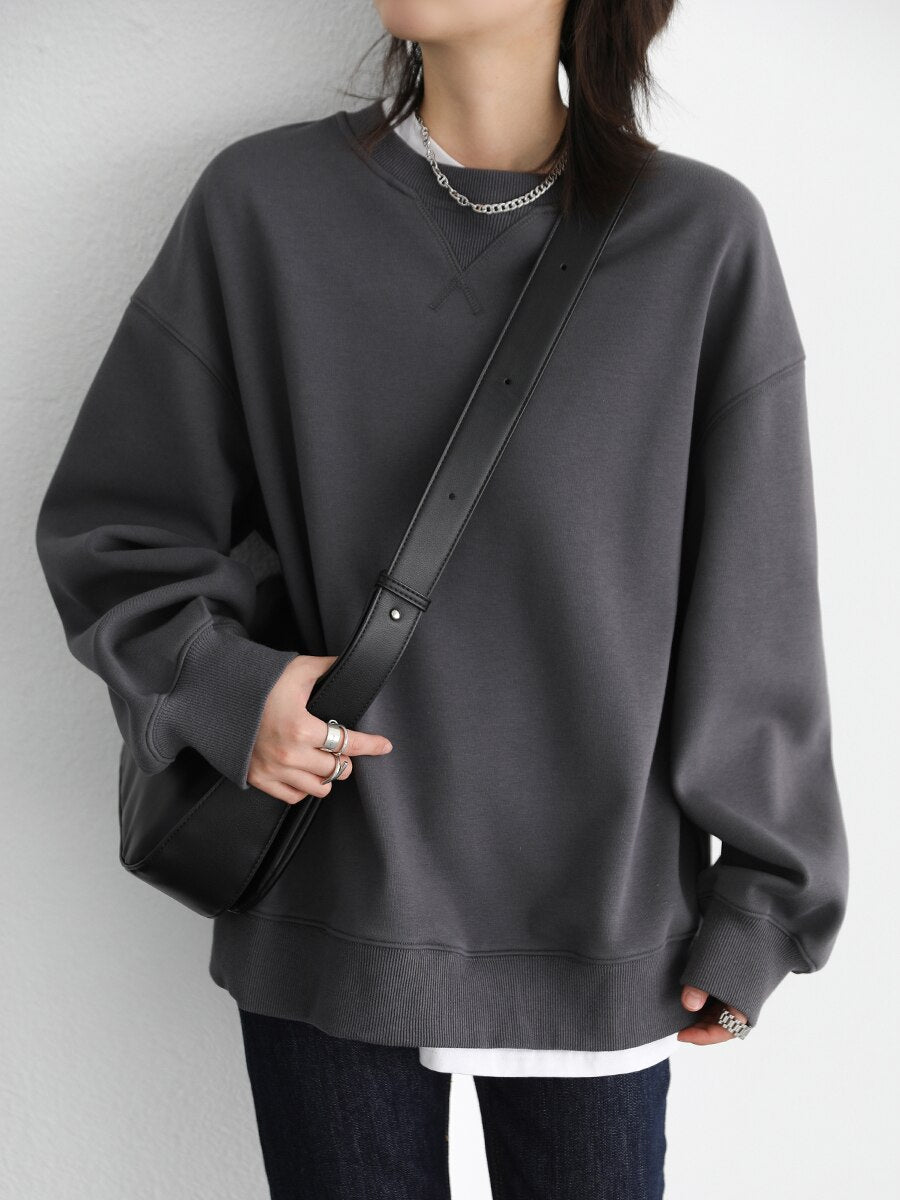 Round Neck Pullover Long Sleeve Fleece Sweater