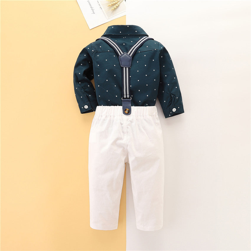 Dot Top Shirts Bow Tie Suspender Pants