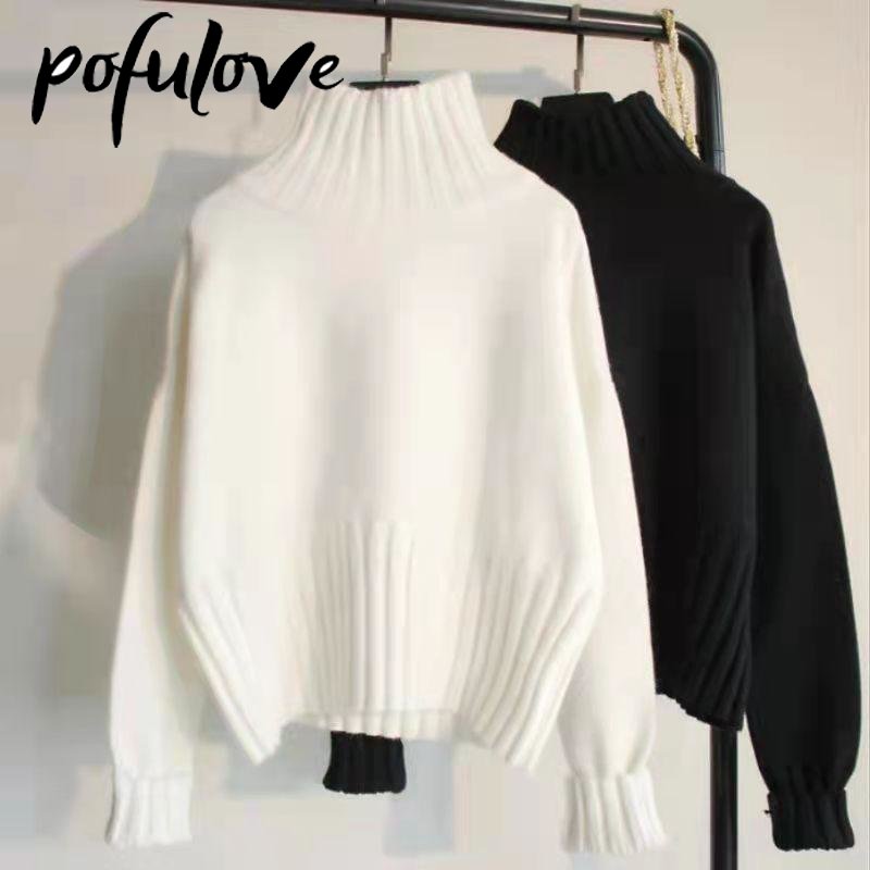 Turtleneck Pullover Sweater  Knitted Sweaters  Jumpers Soft White Black Sweater Women Dropshipping Loose Fit  Autumn and Winter