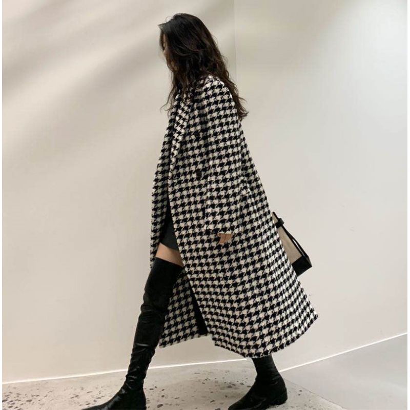 Fashion Houndstooth Woolen Coat  Jacket