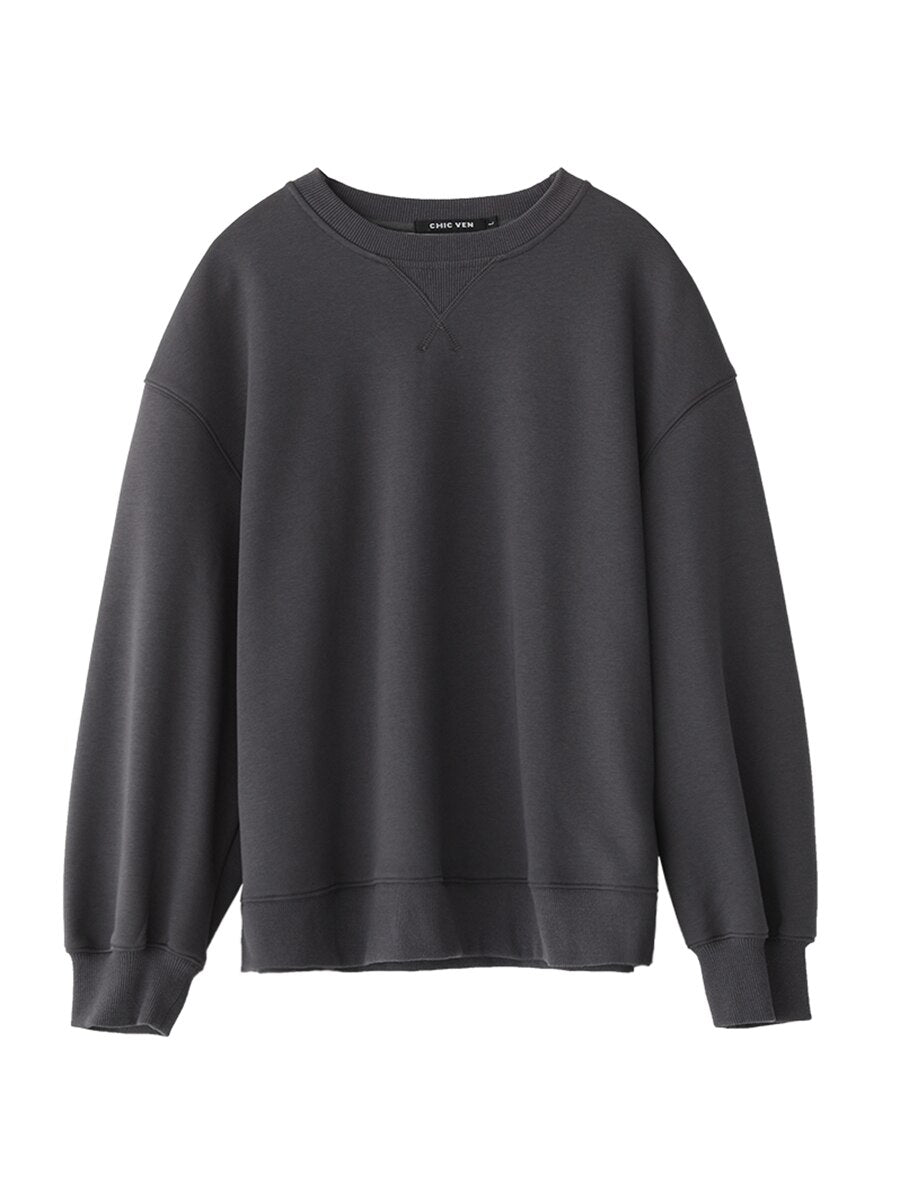 Round Neck Pullover Long Sleeve Fleece Sweater