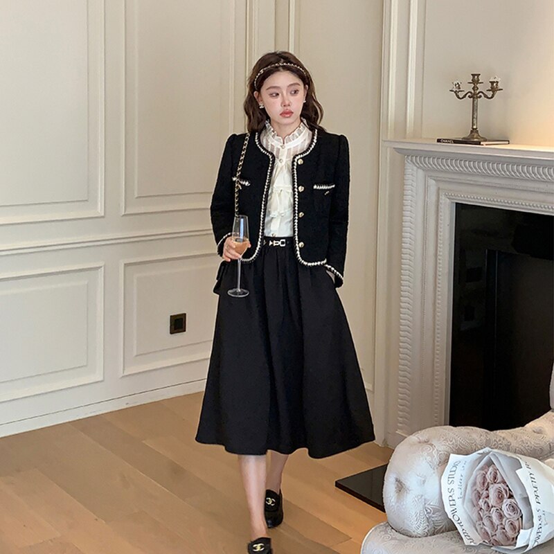 Vintage Women's Jacket New Korean Fashion Black Chic Office Ladies Casual Elegant Long Sleeve Single Breasted Coat Female Blazer