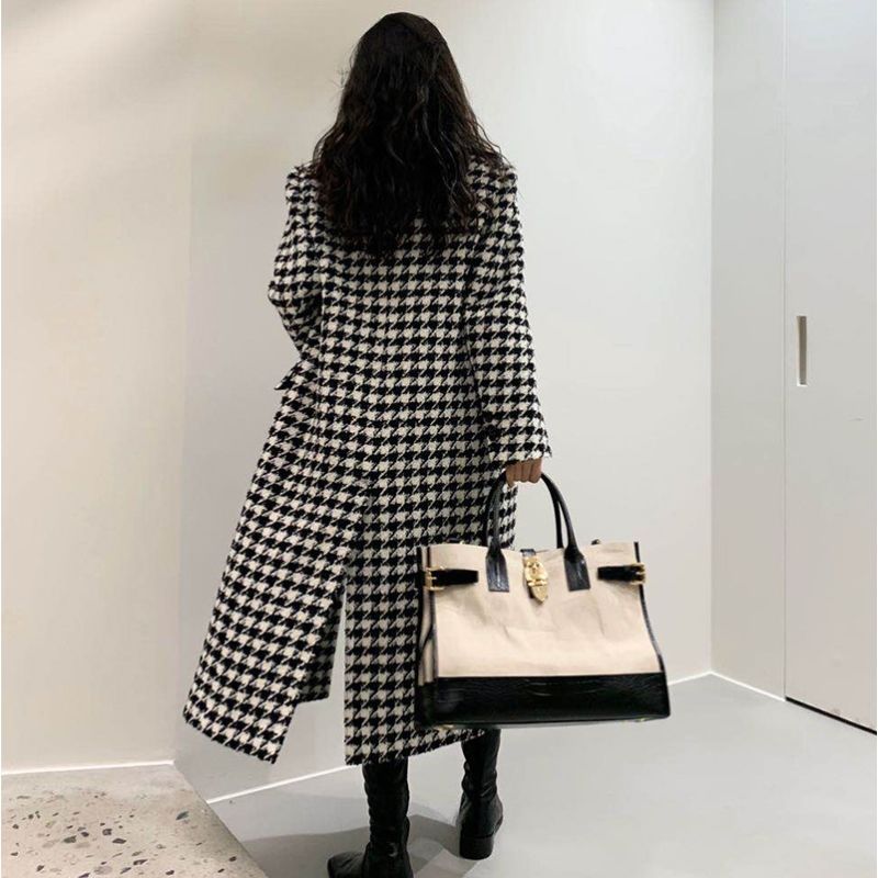 Fashion Houndstooth Woolen Coat  Jacket