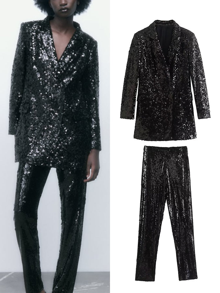 Beading Blazer Jackets Pant Set