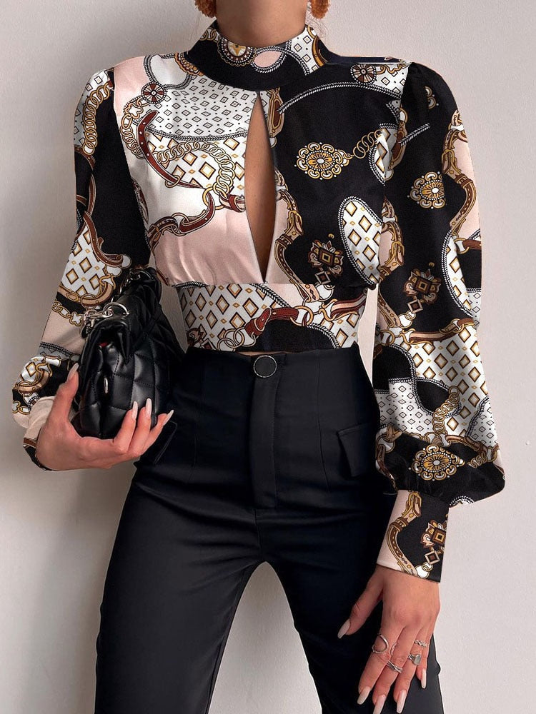 Sexy Backless Hollow Print Shirts