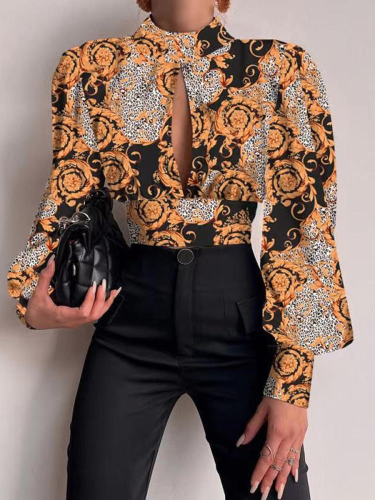 Sexy Backless Hollow Print Shirts