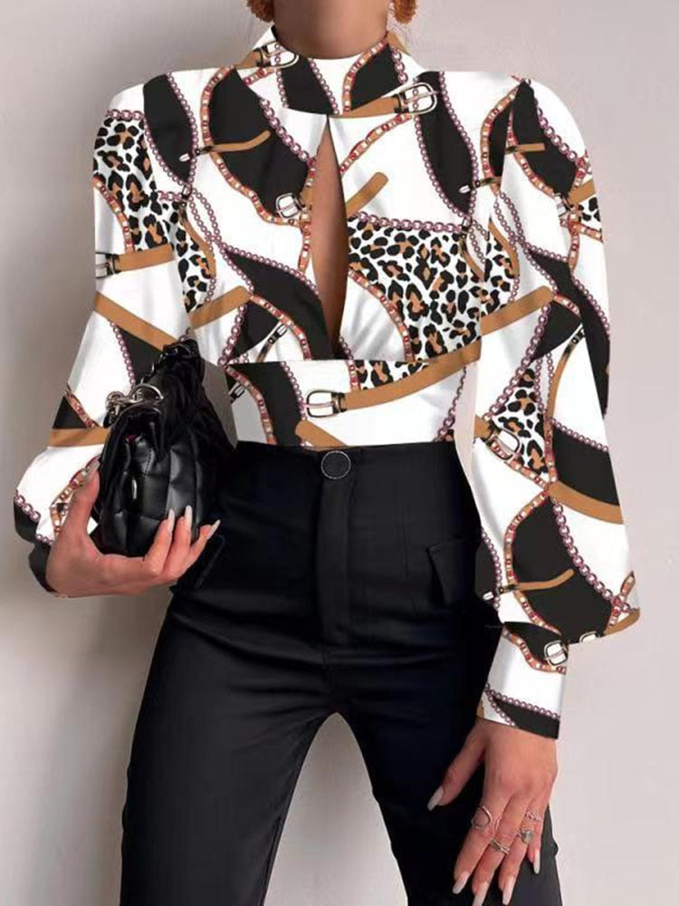 Sexy Backless Hollow Print Shirts