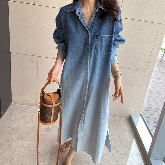 Turn-turn Collar Button Denim Dress