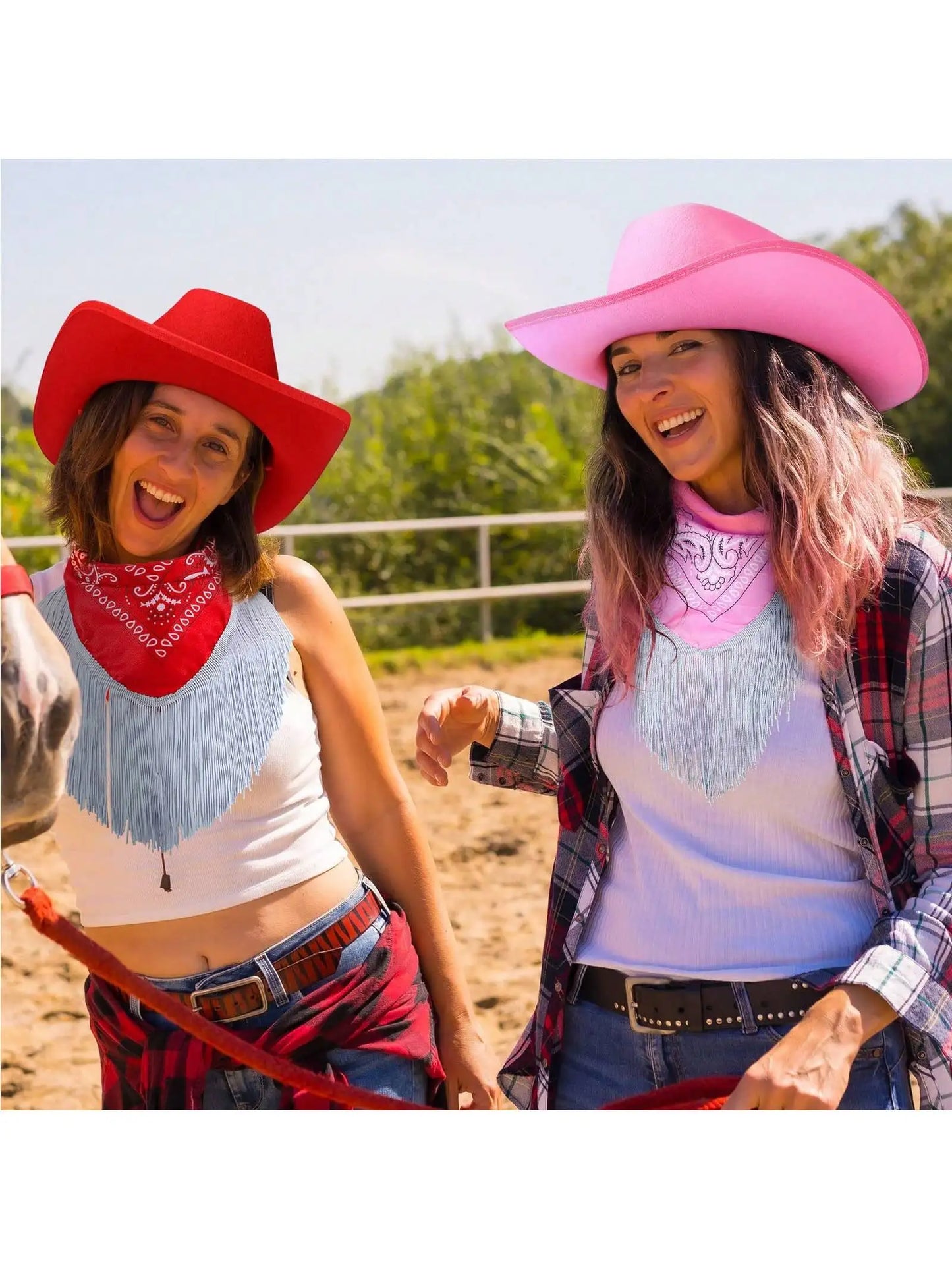 2pcs Cowgirl Hat Disco Fringed Bandana