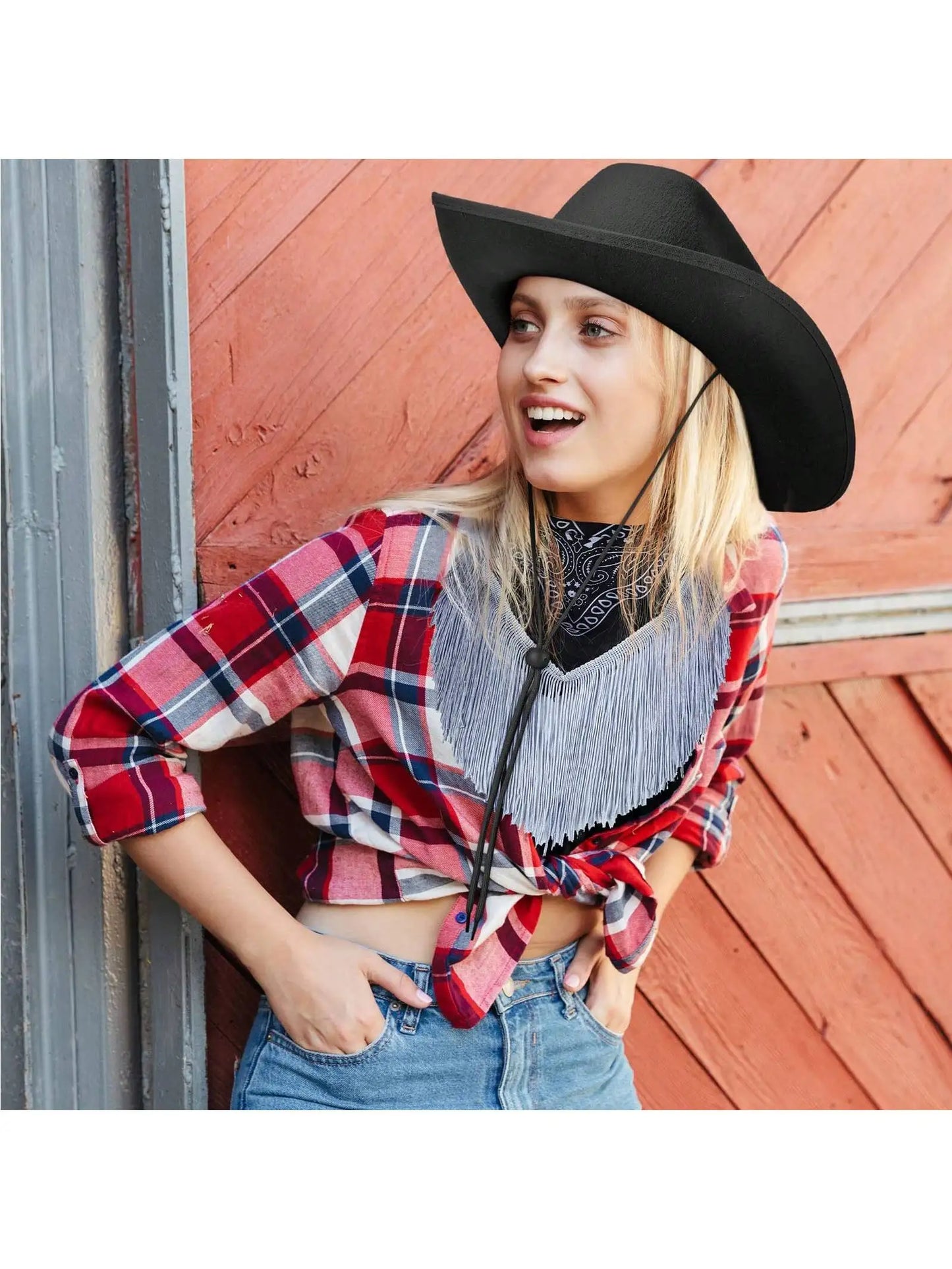 2pcs Cowgirl Hat Disco Fringed Bandana