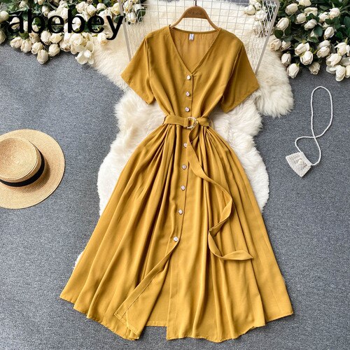 Summer Vacation Chiffon Dresses For Women 2022 Pleated Long Dress Solid Color Temperament V-neck Maxi Bohemia Dress Robe Femme