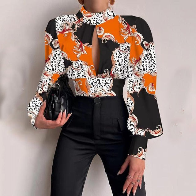 Sexy Backless Hollow Print Shirts