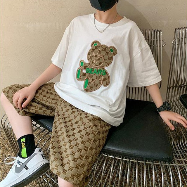 T-shirt +grid Shorts 2pcs Suit