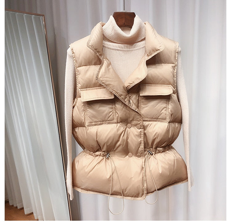 Women White Duck Down Coat Sleeveless