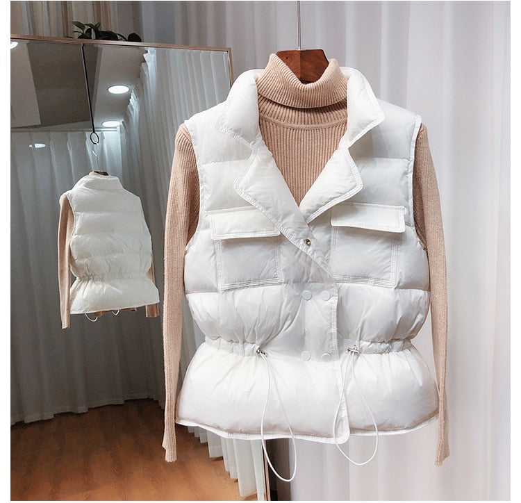 Women White Duck Down Coat Sleeveless