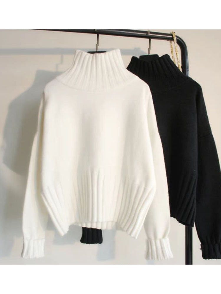 Turtleneck Pullover Sweater  Knitted Sweaters  Jumpers Soft White Black Sweater Women Dropshipping Loose Fit  Autumn and Winter