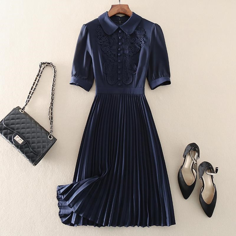 Vintage Embroidered Pleated Dress