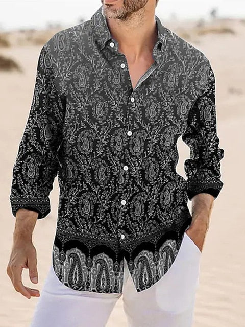 Casual Vintage Print Long Sleeve Shirt