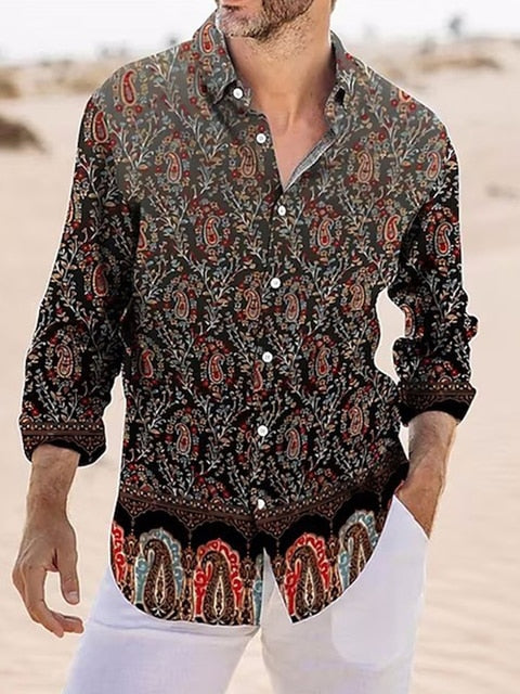 Casual Vintage Print Long Sleeve Shirt