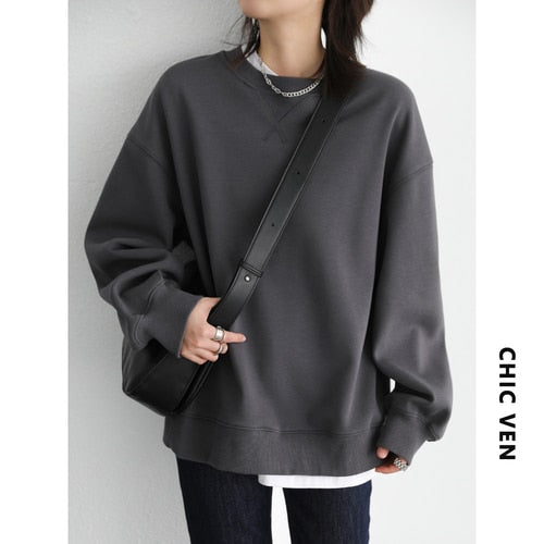 Round Neck Pullover Long Sleeve Fleece Sweater