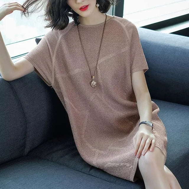 Knitted Loose Bright Silk Mini Dress