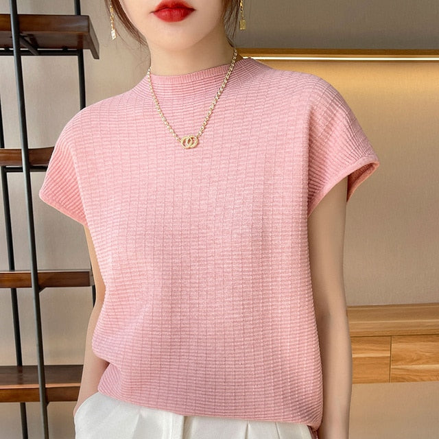 Short Sleeve Mock Neck Top